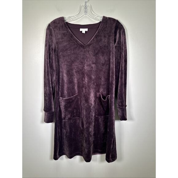 Pure Jill J.Jill Dress XS Petite Velour‎ Knee Length Patch Pockets Purple Plum - Picture 1 of 7